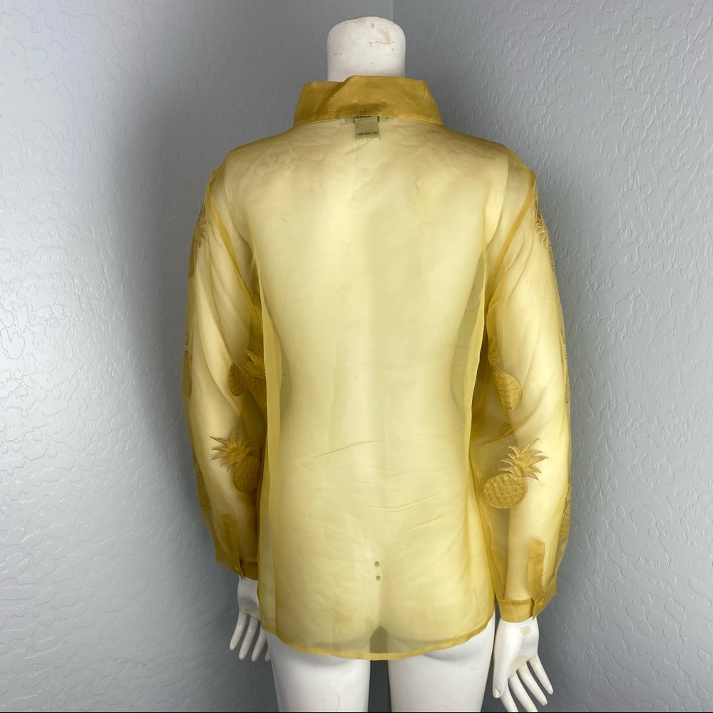 Poetic Petite Sheer Yellow Pineapple Print Blouse - Picture 4 of 6